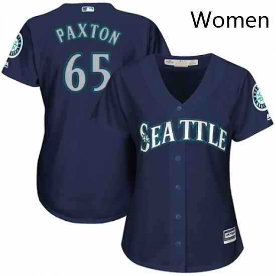 Womens Majestic Seattle Mariners 65 James Paxton Authentic Navy Blue Alternate 2 Cool Base MLB Jersey
